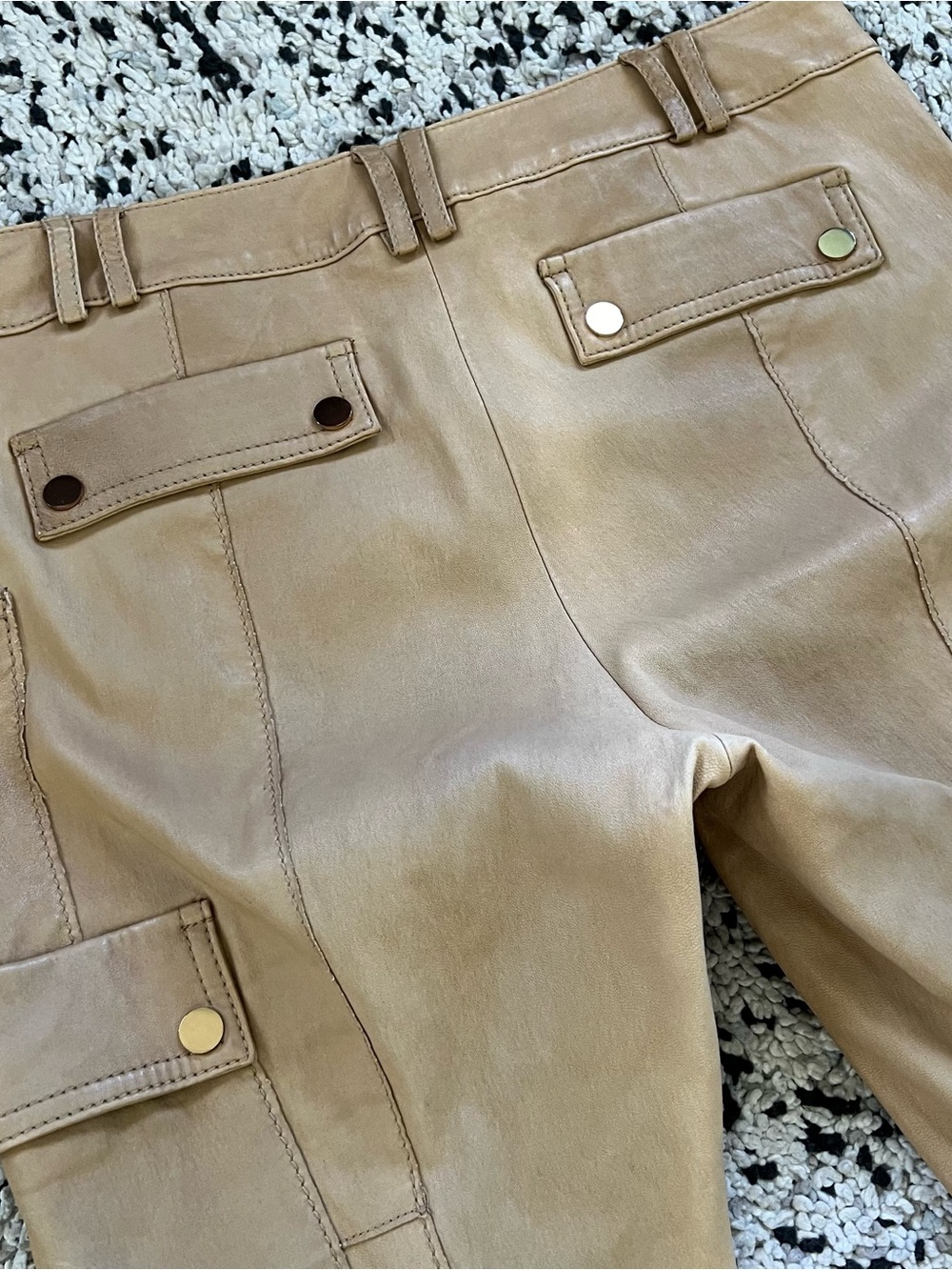 Tory Burch Leather Pants Distressed Tan Cargo Pockets Women’s Size 10 - Picture 9 of 16